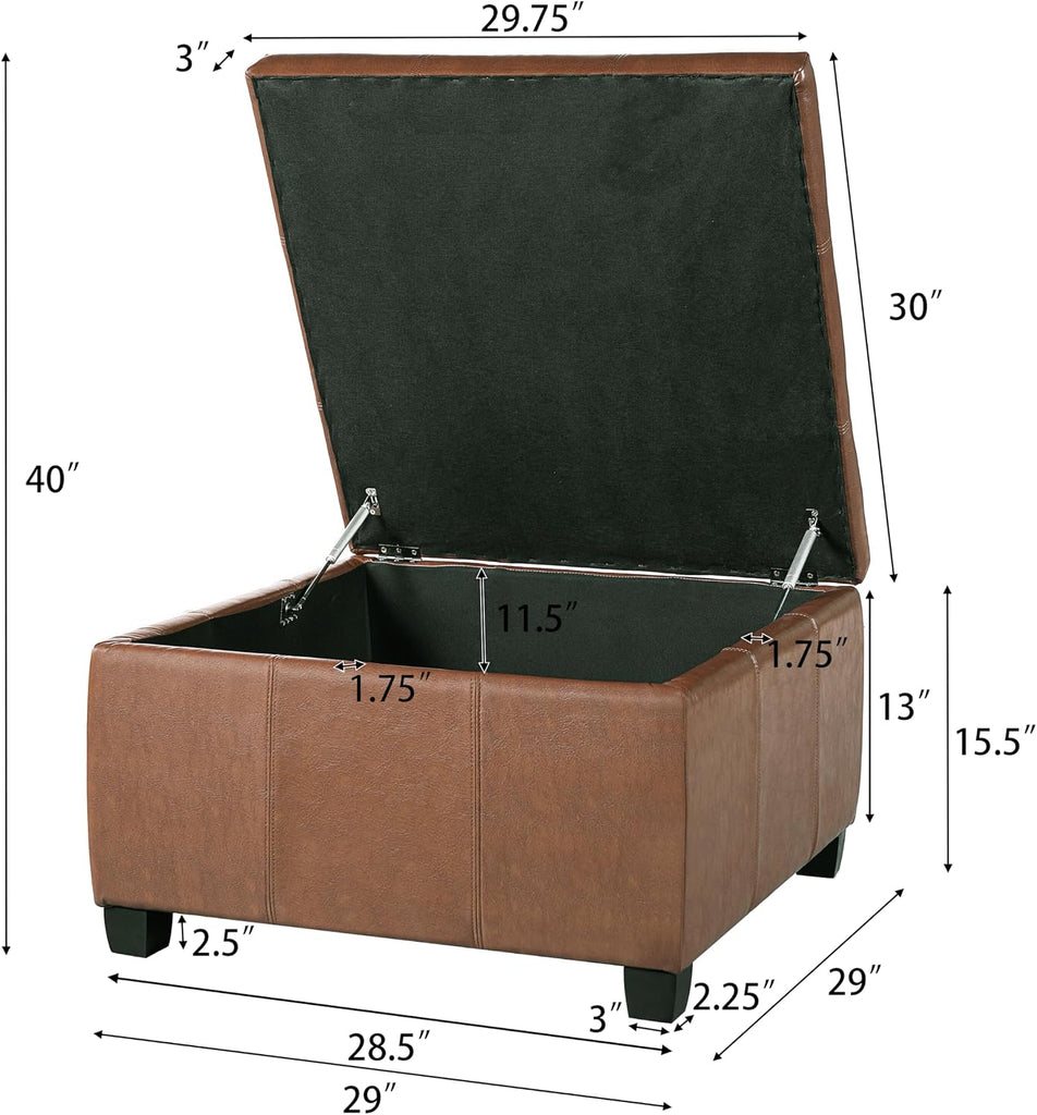 Anivia Faux Leather Square Storage Ottoman Coffee Table, Wooden Ottoman with Storage, Entryway Modern Square