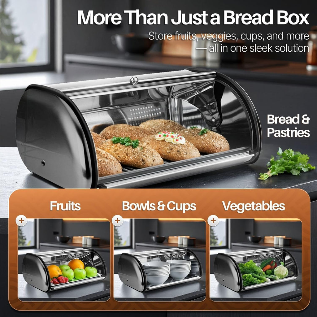 Stainless Steel, 13-Inch Bread Bin for Countertop