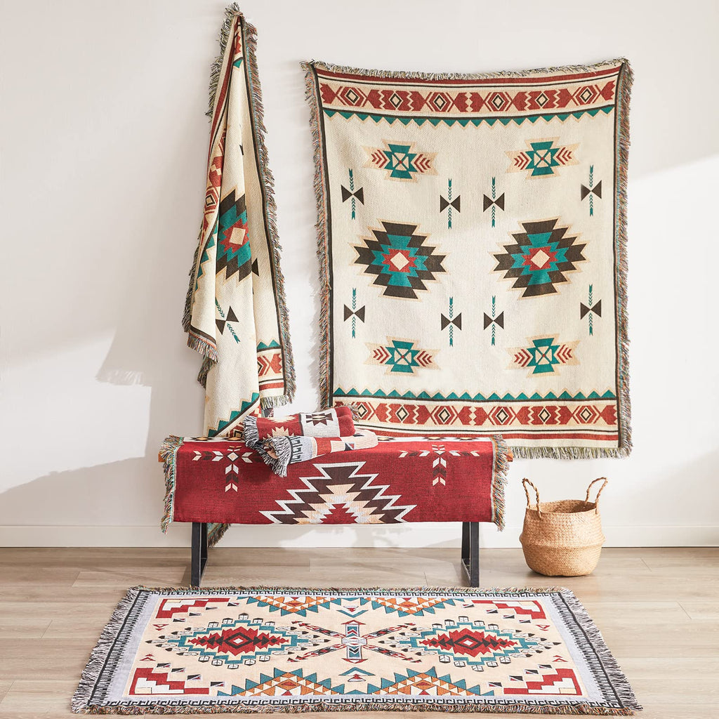 Native American Blanket Boho Throw Blanket for Sofa and Bed, Mexican Decorative Farmhouse Blanket, Southwest Decor
