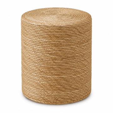 14" Boho Pouf Patio Ottomans Natural Straw Handweave Rustic Round Footstool