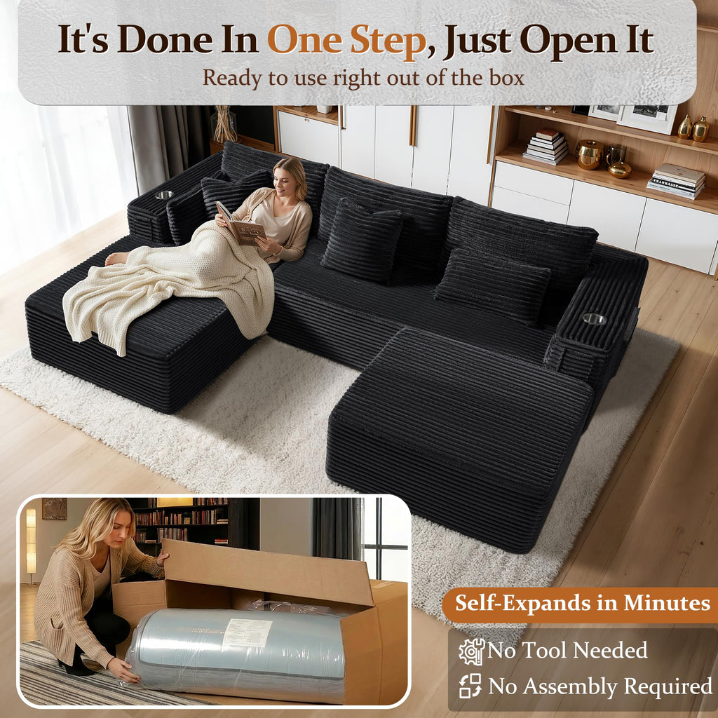 108" Oversized Cloud Sectional Couch, Comfort U Shaped Boneless Couch, Extra Deep Seats No Assembly, Modular Sofa