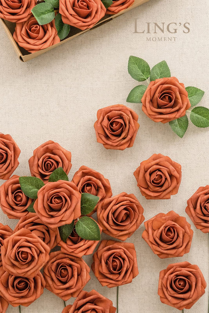 Artificial Rose Flowers 50pcs Foam Roses w/Stem for DIY Wedding Bouquets Centerpieces Bridal Shower Party Home