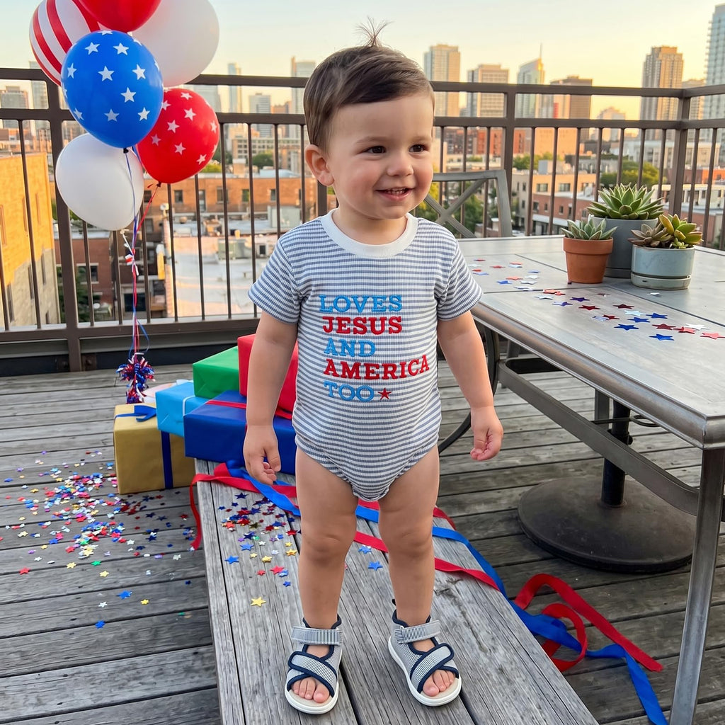 4th Of July Baby Boy Outfit Newborn Infant Waffle Short Sleeve Bubble Romper Toddler Cute Summer Patriotic Clothes (C