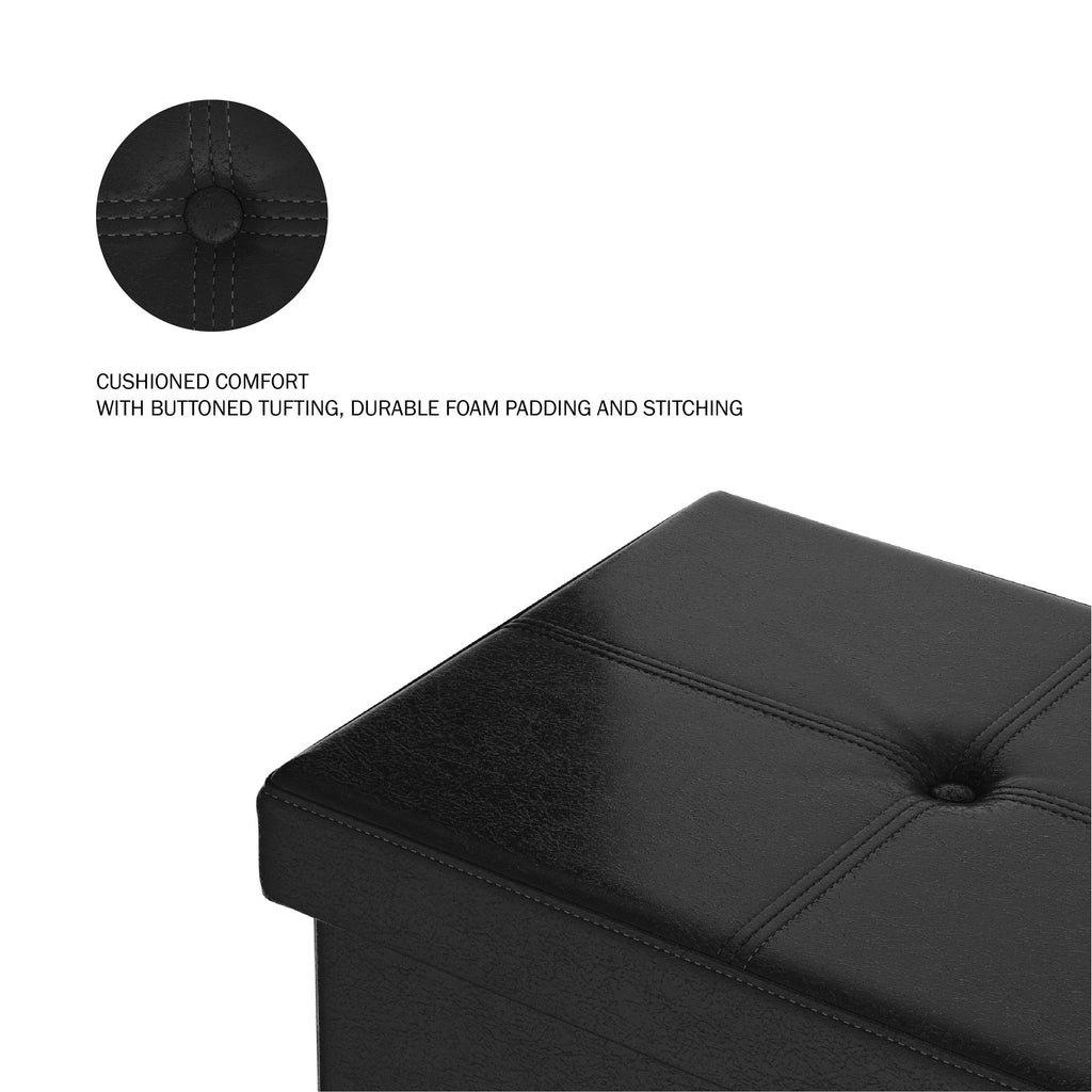 Storage Ottoman - 30-Inch Folding Faux Leather Footrest, Linen Chest, or Bench with Removable Bin by (Black)