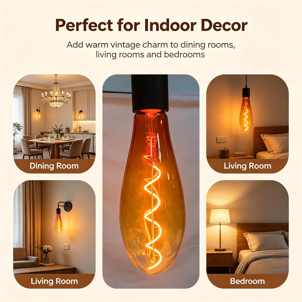 LED Edison Bulb C80,Dimmable E26 4W 1800K Warm,Gradient Orange Glass
