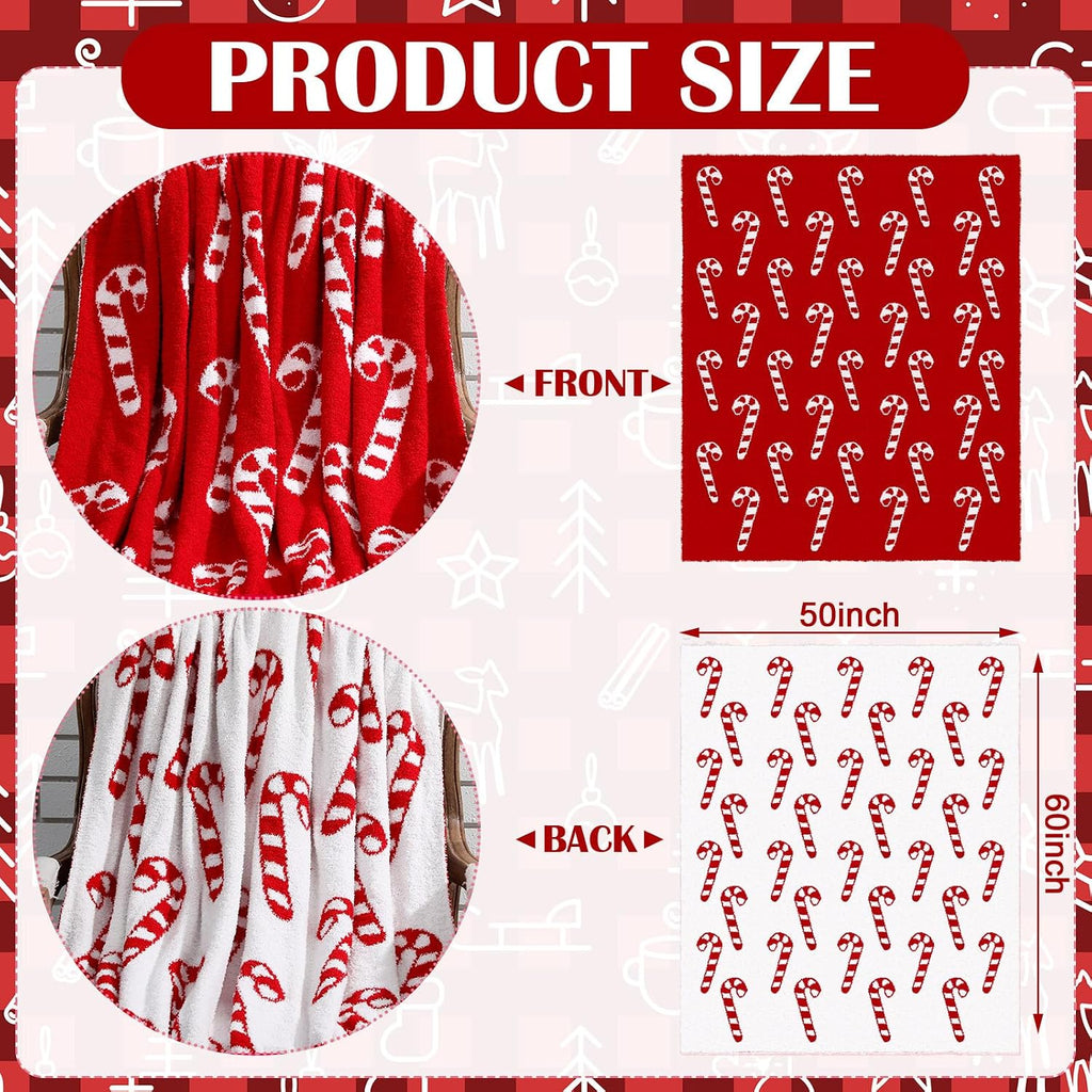 Christmas Candy Cane Knit Throw Blanket, 50 x 60 Inch Peppermint Red and White Xmas Reversible Knitted Throw Blanket