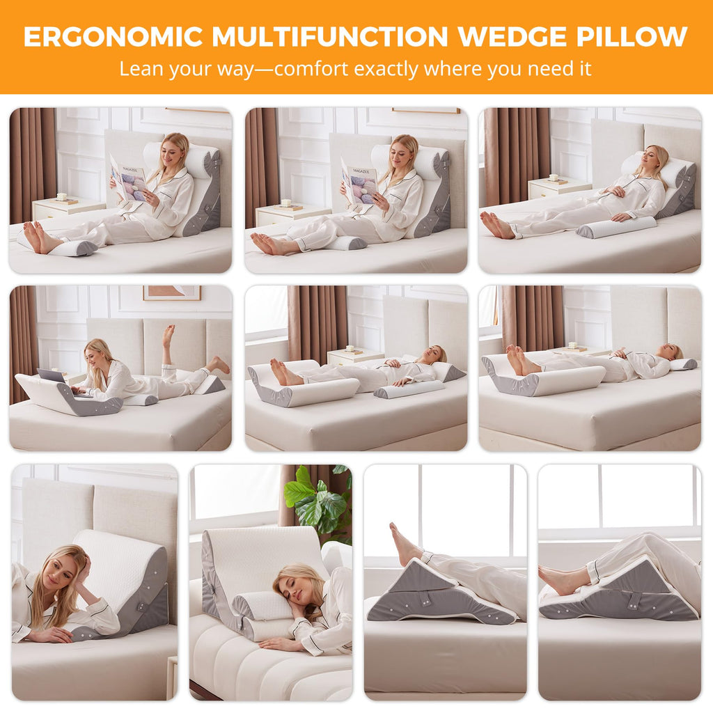 Wedge Pillow Set for After Surgery, Bed Wedge Pillow, White