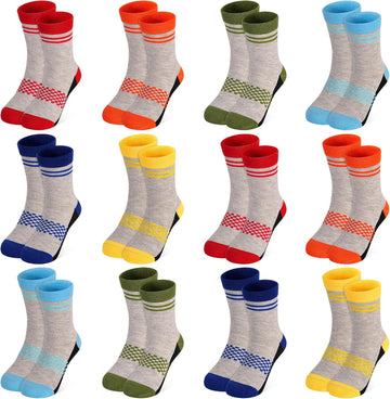12 Pairs Boys Crew Socks, Kids Athletic School Socks