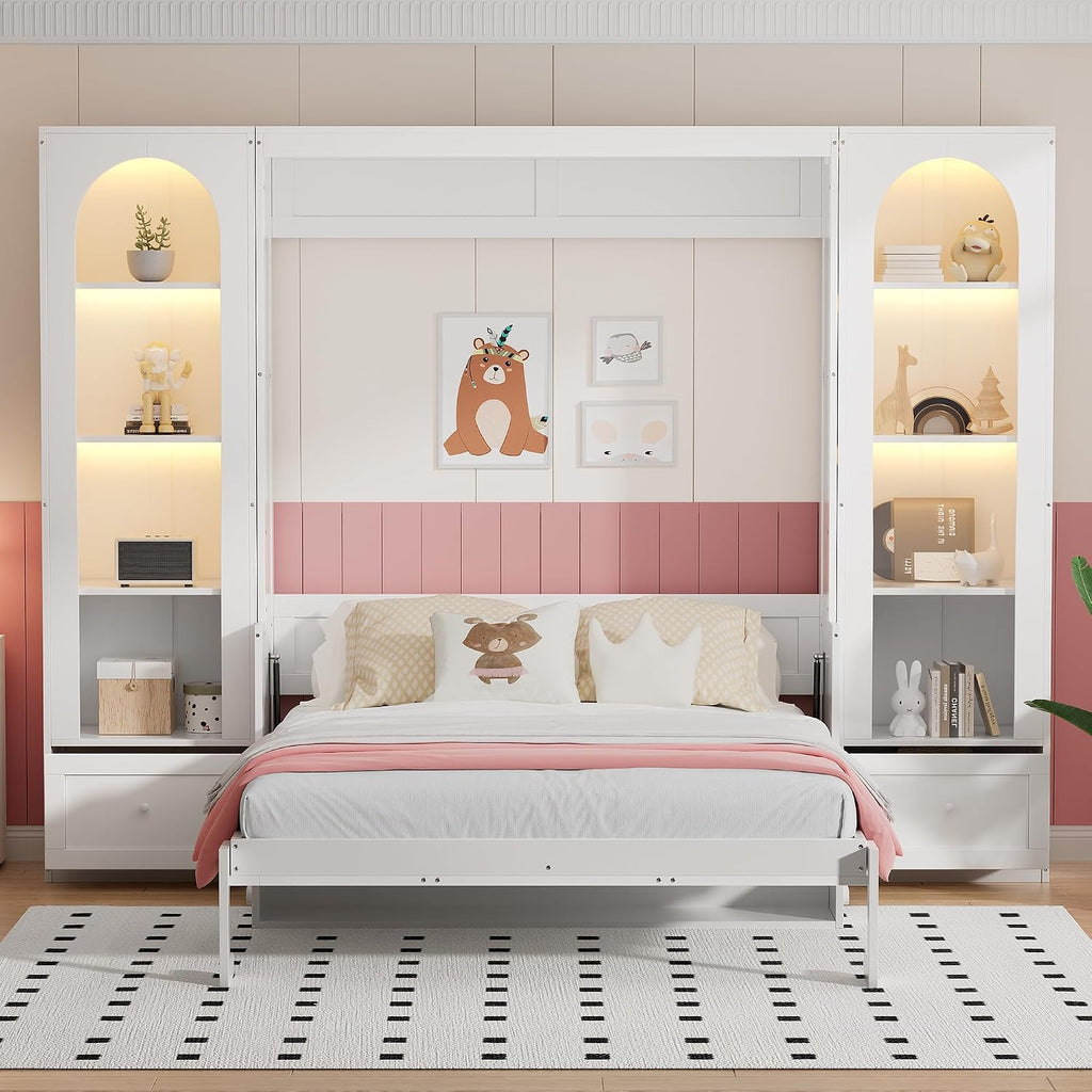 Queen Murphy Bed with Storage Drawers & Desk for Save Space & Small Space,Bedroom,Guest Room,Wall Bed Frame Folding