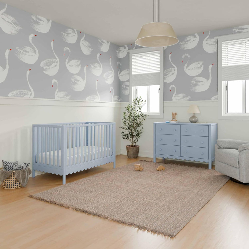 Sammy Scallop 4-in-1 Convertible Baby Crib, Powder Blue | GREENGUARD Gold Certified, Converts to Toddler Bed & Daybed