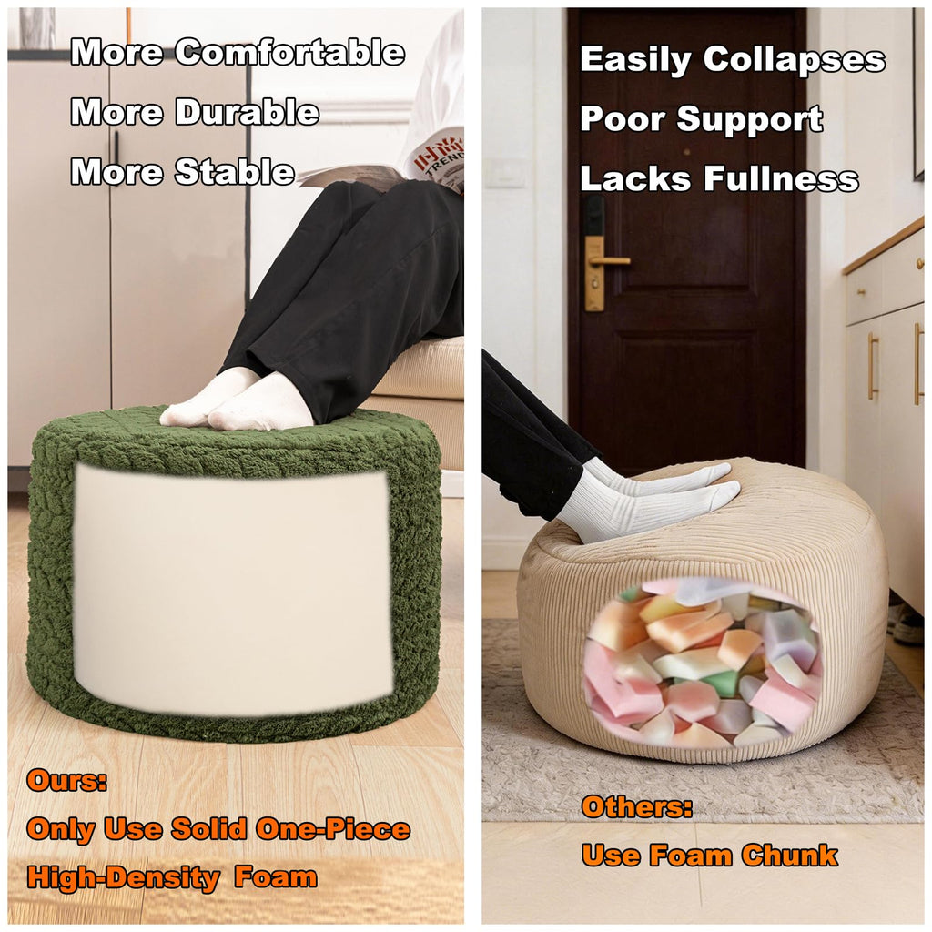 Round Pouf Ottoman Foot Stool 20x14In Ottoman Footrest for Couch Sofa Green