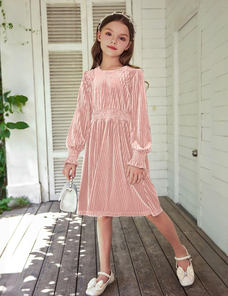 Girl Velvet Dress Long Puff Sleeve Fall Winter Dresses