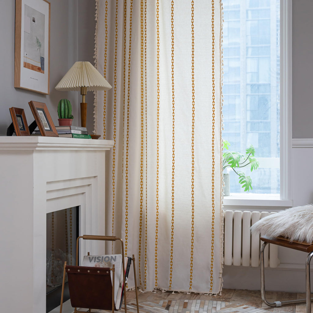 Boho Curtains Bedroom, Semi Blackout Farmhouse Vintage Shabby Chic Tassels Window Treatment Bohemian Embroidery