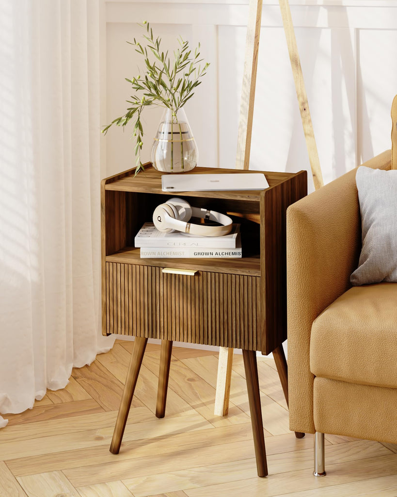 Nightstand, Modern Bedside Table with Storage Drawer and Open Wood Shelf, and Small Spaces, Accent Night Stand with