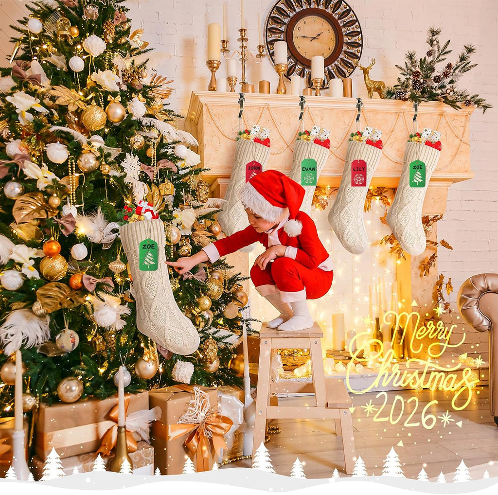 18 In Christmas Stockings Large Christmas Stockings with DIY Name Tags White Cable Knitted Xmas Stockings Classic