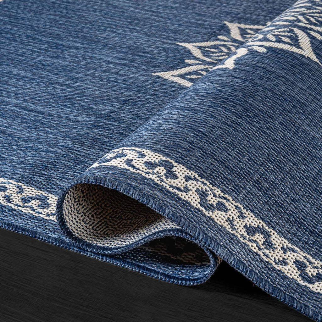 Outdoor Rug 10x14 Medallion Blue Modern Large Area Rugs for Indoor and Outdoor Patios Kitchen and Hallway Mats