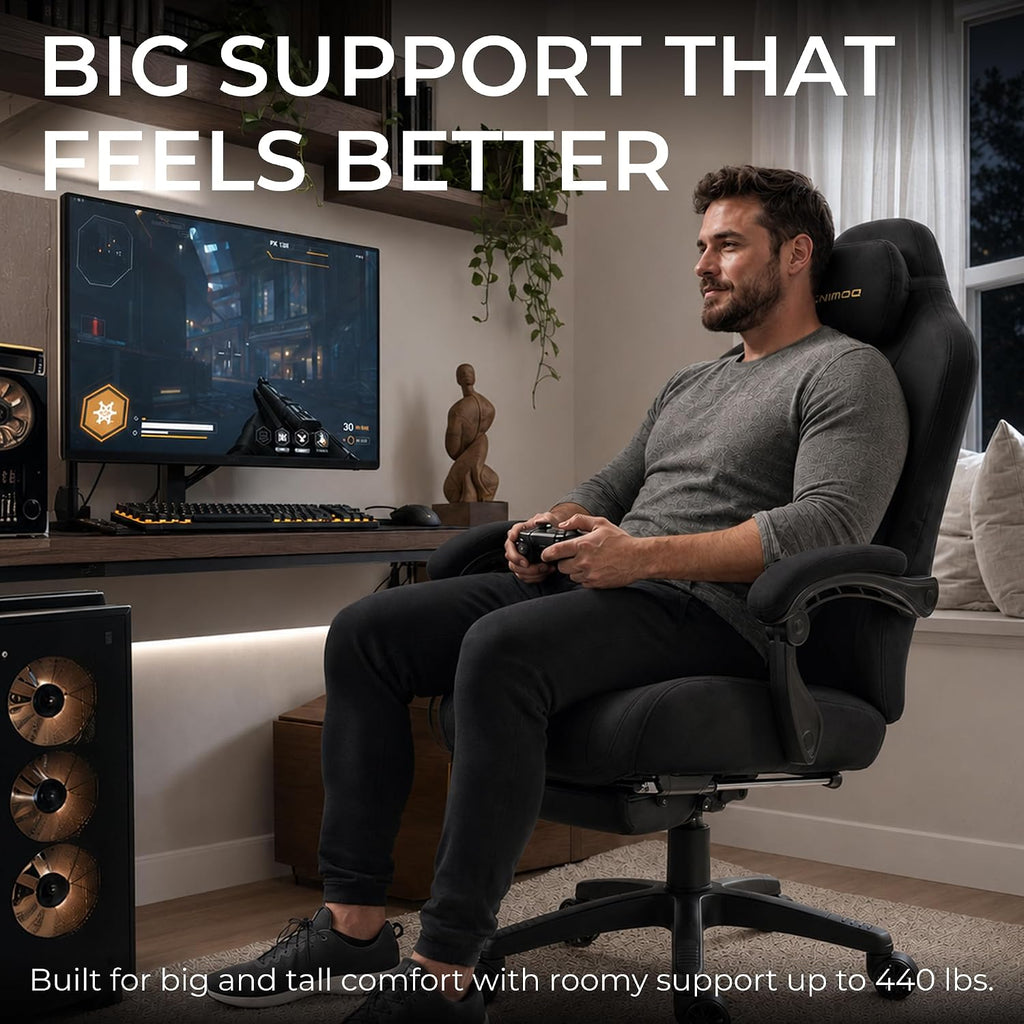 Big and Tall Gaming Chair, Suede Fabric Game Chair with Pocket Spring Cushion, High Back Gamer Chair Ergonomic with