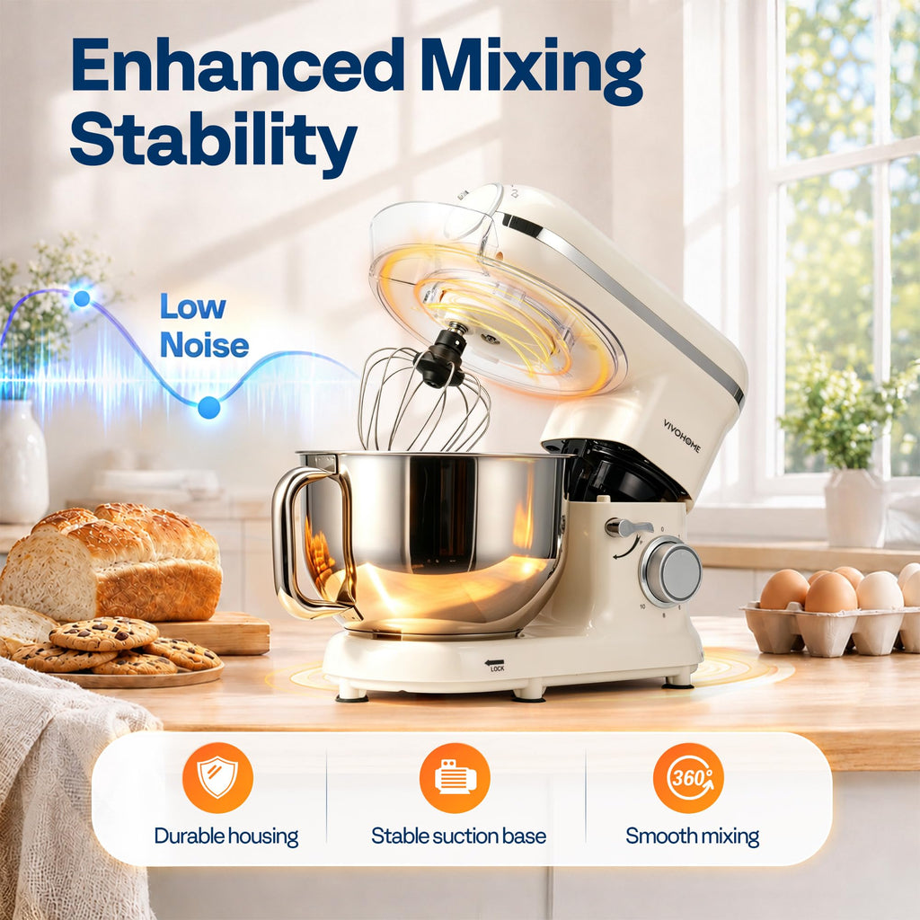6-Qt Stand Mixer with Slicer and Shredder Attachment, Warm White