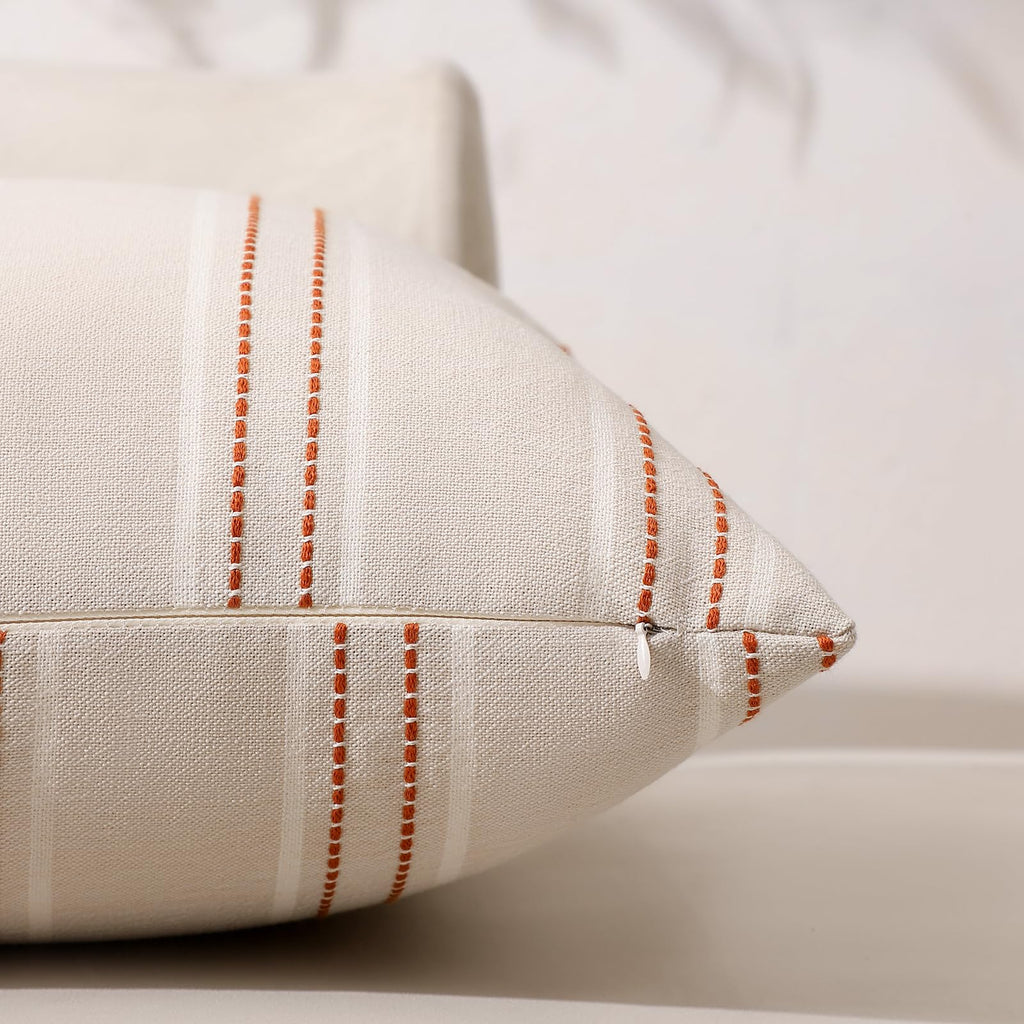 Fall Rust Terracotta Throw Pillow Covers 18x18 Stripe Pillow Covers