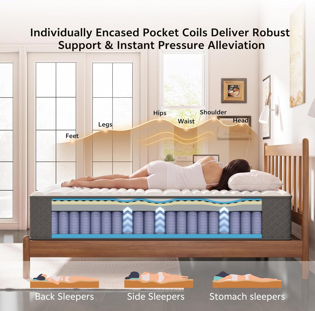 Full Mattress, 12 Inch Cooling-Gel Memory Foam and Pocket Spring Hybrid Mattress, Full Size Mattress in a Box
