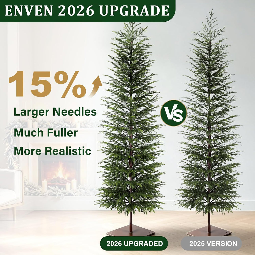 7FT Unlit Artificial Norfolk Pine Tree, Real-Touch PE Material, Family & Pet Friendly, Faux Slim Christmas Tree