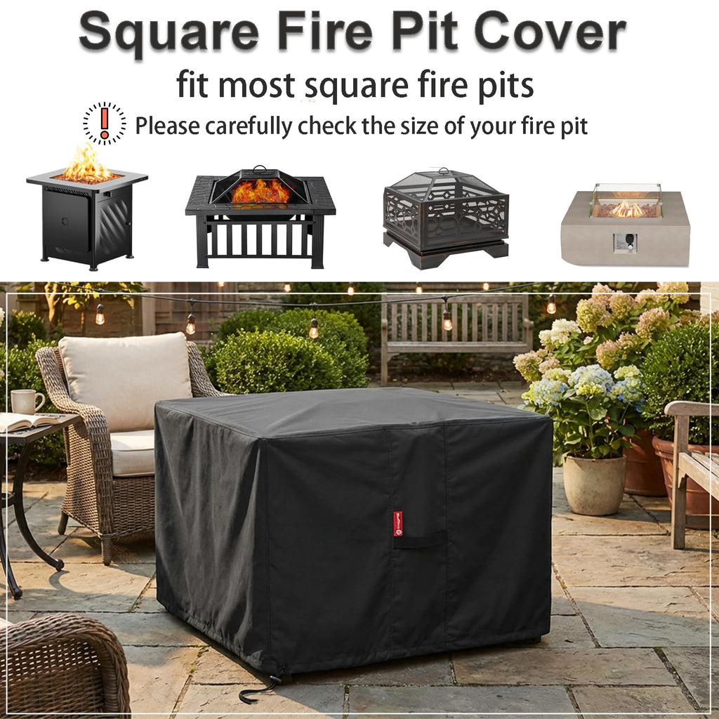 Fire Pit Cover Square 44"Lx44"Wx24"H, Waterproof 600D Polyester