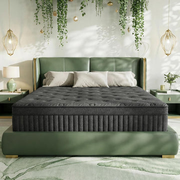 King Size Mattress, 12 Inch Cooling Hybrid, Medium Firm Pocket Coil | Bamboo charcoal foam and Euro top add
