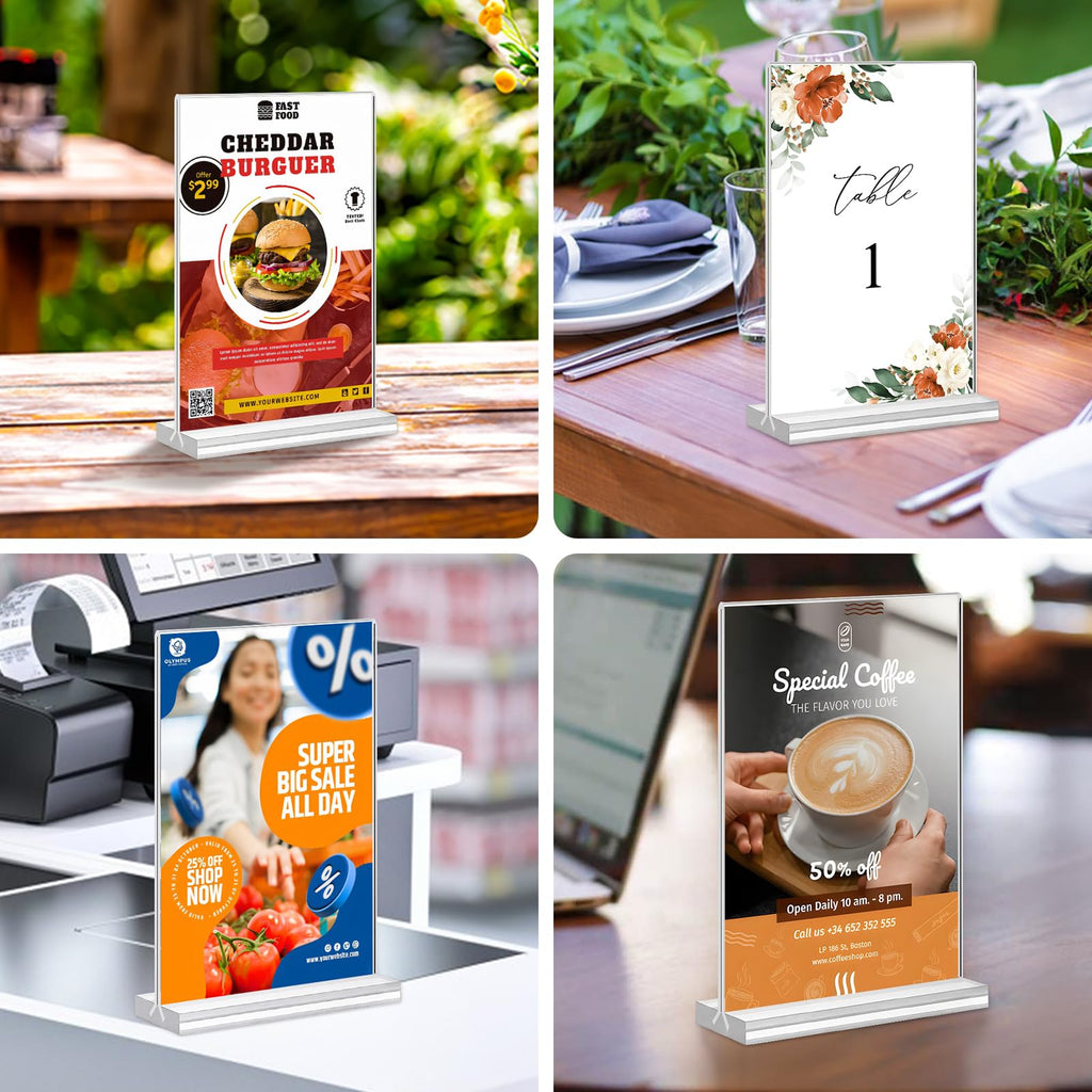 Acrylic Sign Holder 4x6, 20 Pack Clear Table Vertical Double Sided Table Menu Display, Plastic Desktop Picture Frames
