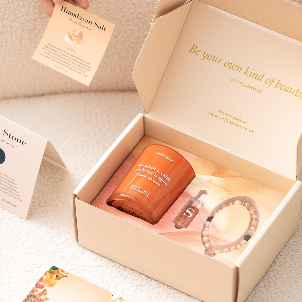 For Mom - Aromatherapy Bracelet & Crystal Candle Set, Luxury Relaxation Pamper Gift Box from Daughter, Son or Husband - Set of 3