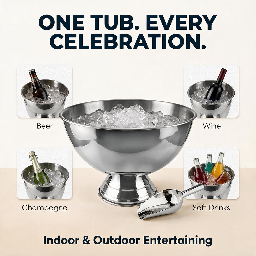 12 Qt Stainless Steel Beverage Tub, Large Ice Bucket for Parties ,3 Gallon Large Drink Chiller with Ice Scoop