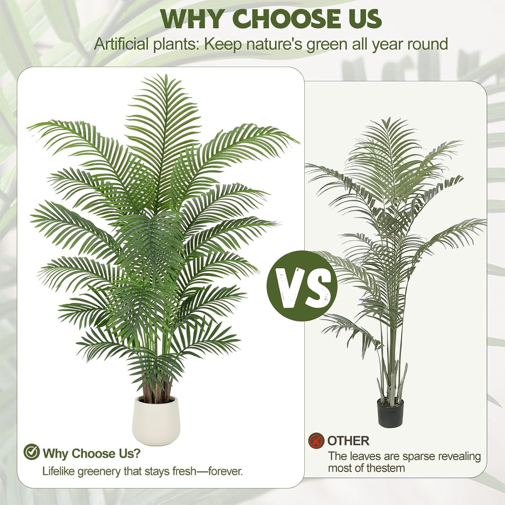 6ft Artificial Palm Tree Tall Faux Palm Tree Indoor Large Fake Plants with 18 Trunks Artificial Plants with White Pot