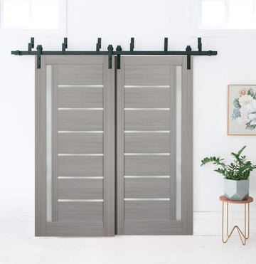 Slab Barn Door Panel Frosted Glass | Quadro 4088 Ginger Ash | Sturdy Finished Doors | Pocket Closet Sliding-42 x 96"