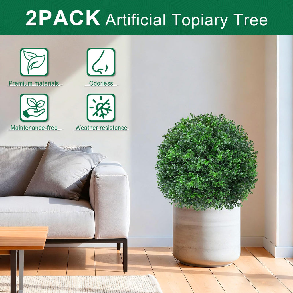 2Pcs Artificial Boxwood Topiary Ball Trees, Faux Boxwood Shrubs