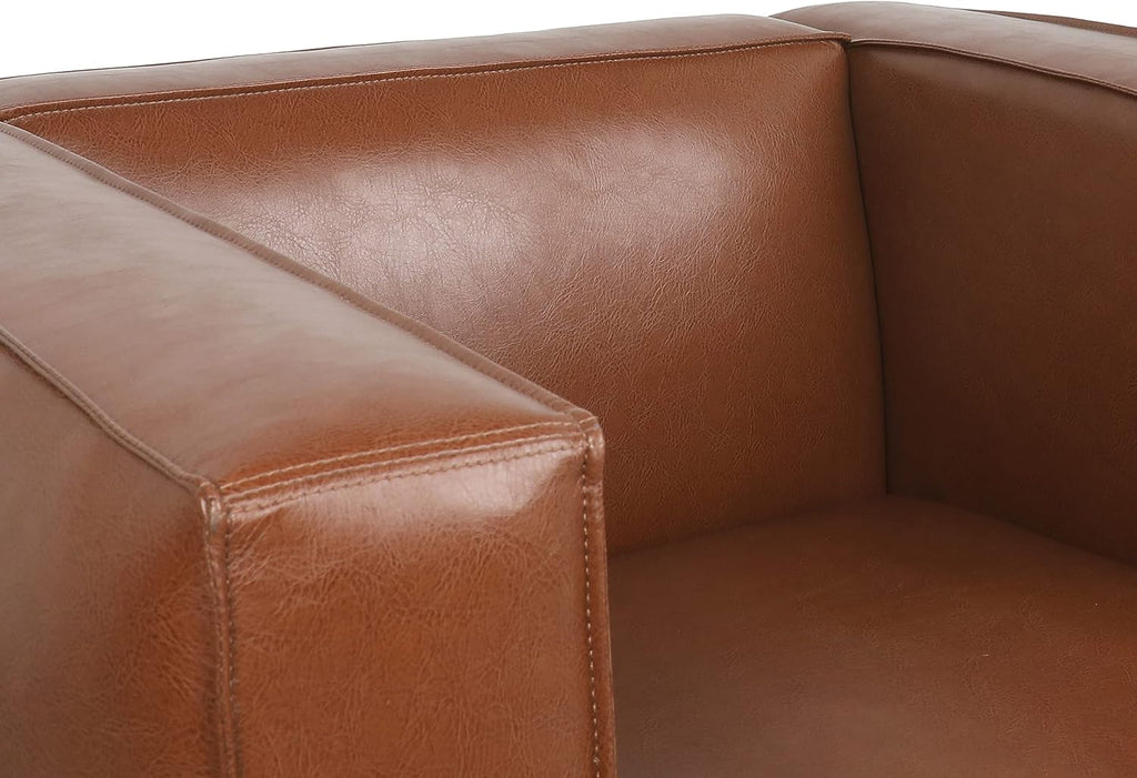 Goyette Club Chair - Faux Leather - Cognac Brown/Dark Walnut
