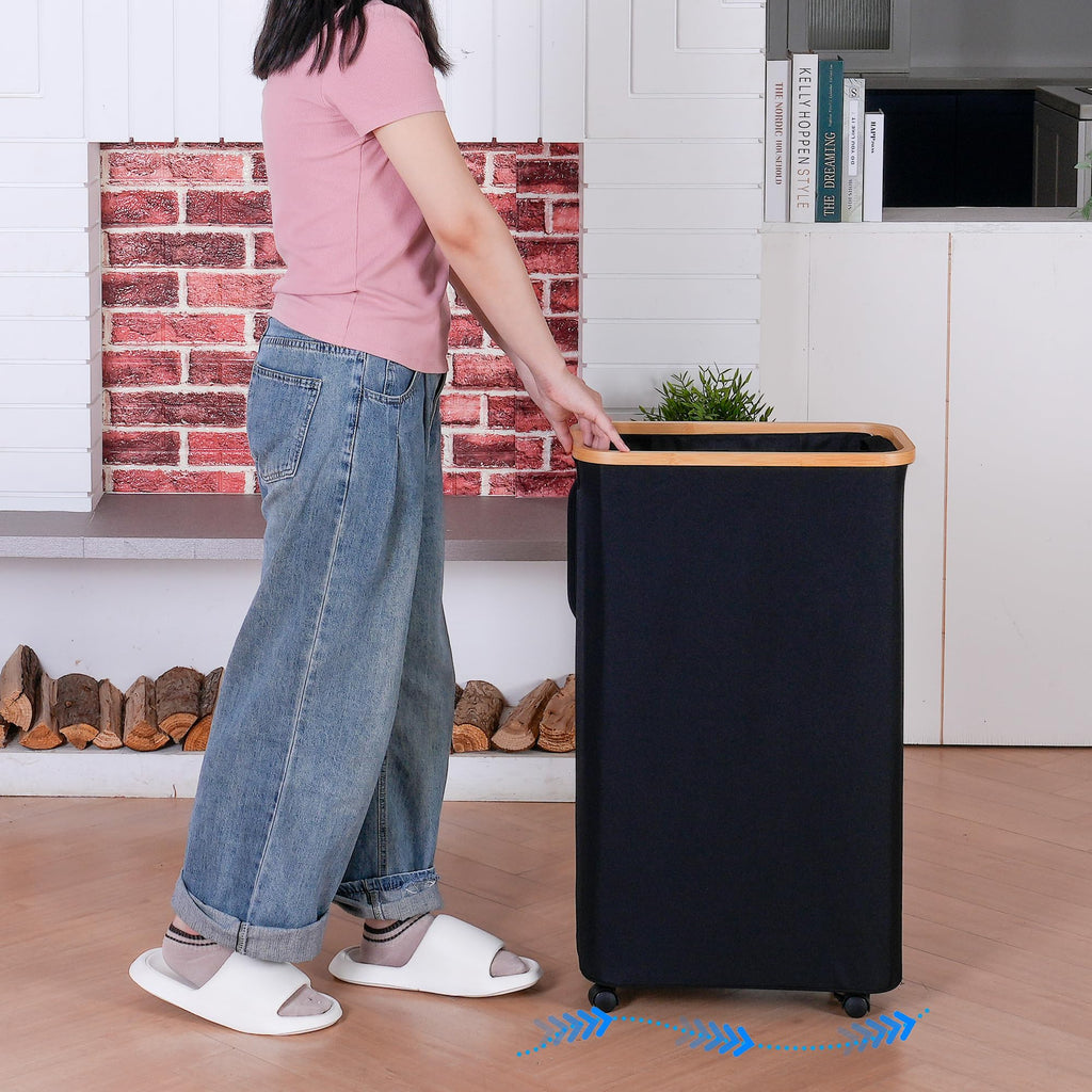 Laundry Hamper with Wheels, 75L Laundry Basket with Bag,Black