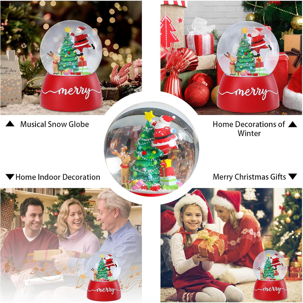 Christmas Snow Globes, Santa Snow Globes with Christmas Tree and Music Lighted Swirling Glitter Clockwork Water Globe