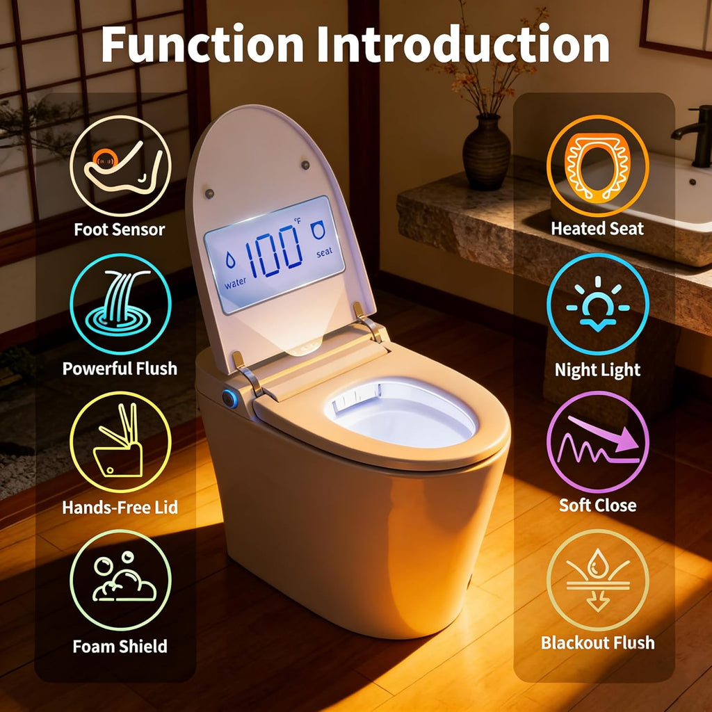 Tankless One-Piece Smart Toilet in ADA Height with Heated Seat & Auto Lid | 1000g MaP