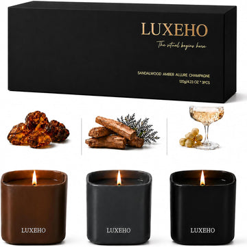 Luxury Scented Candle Set 3-Pack | Home Decor & Giftable Soy Candles | Champagne, Sandalwood & Amber | 75h Burn Time - Set of 3