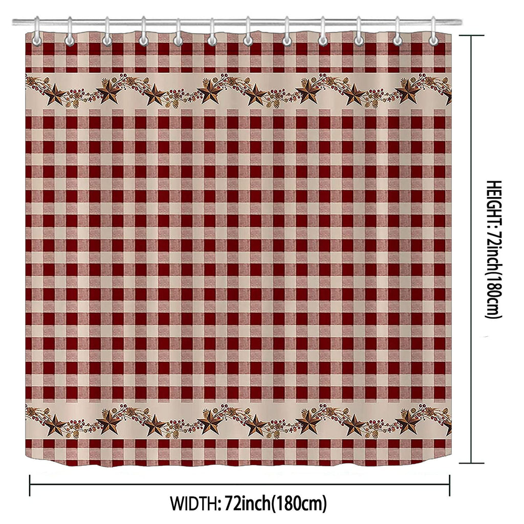 Brown Texas Star Western, Primitive Star Red and Beige Buffalo Plaid Rustic Country Farmhouse Bathroom Decor