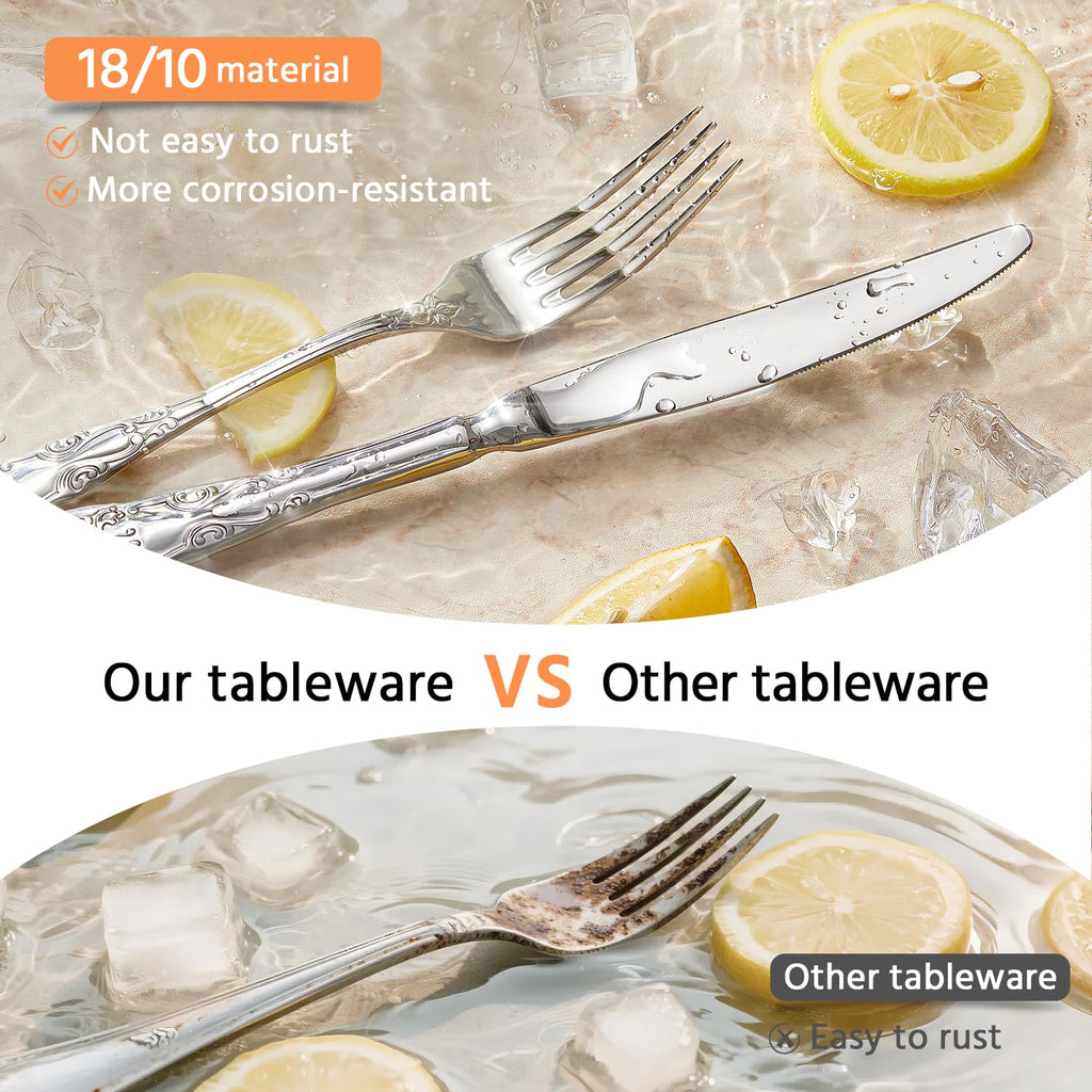 60-Piece Vintage Silverware Set, 18/10 Stainless Steel Flatware