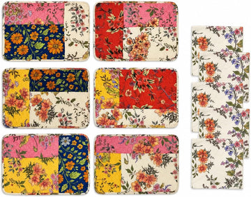 12-Piece Quilted Patchwork Placemats & Floral Napkins | 13 x 19 in mats, 18 x 18 in napkins, reversible, machine