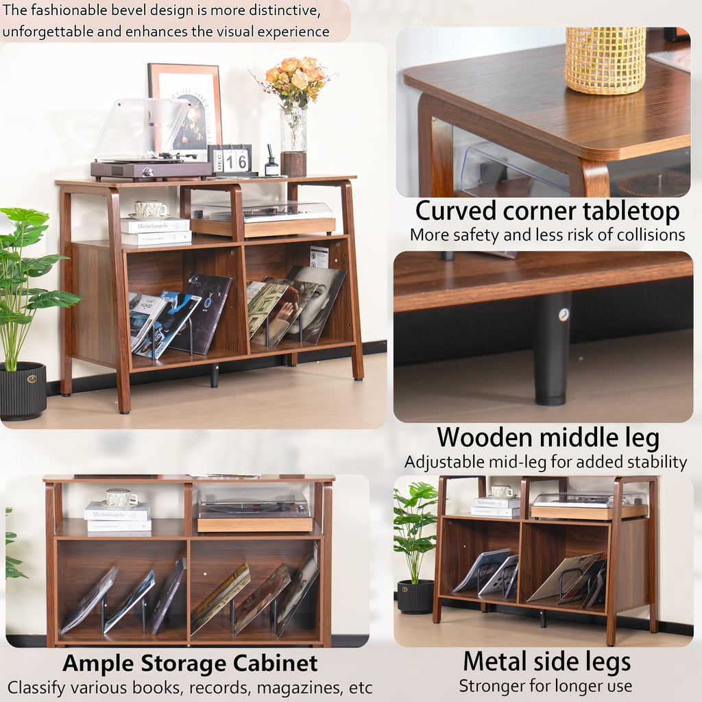Large Record Player Stand, with Open Storage Holds up to 300 Albums