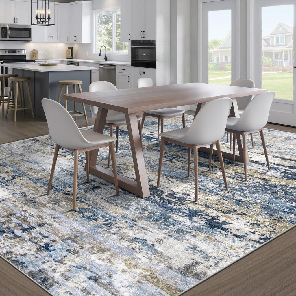 Area Rugs 9x12 for Living Room: Washable Rug Modern Abstract Neutral Soft Non-Slip Low-Pile Indoor L