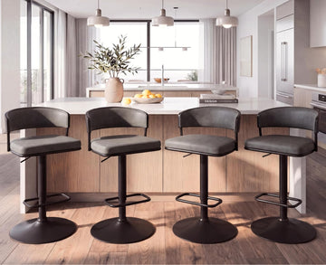 Adjustable Modern Bar Stools Set of 4 Faux Leather Barstools Swivel Counter Height Bar stools with Curved Back/Black