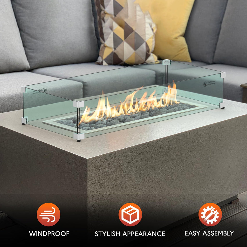 30 x 14 Inches Rectangular Fire Pit Glass Wind Guard