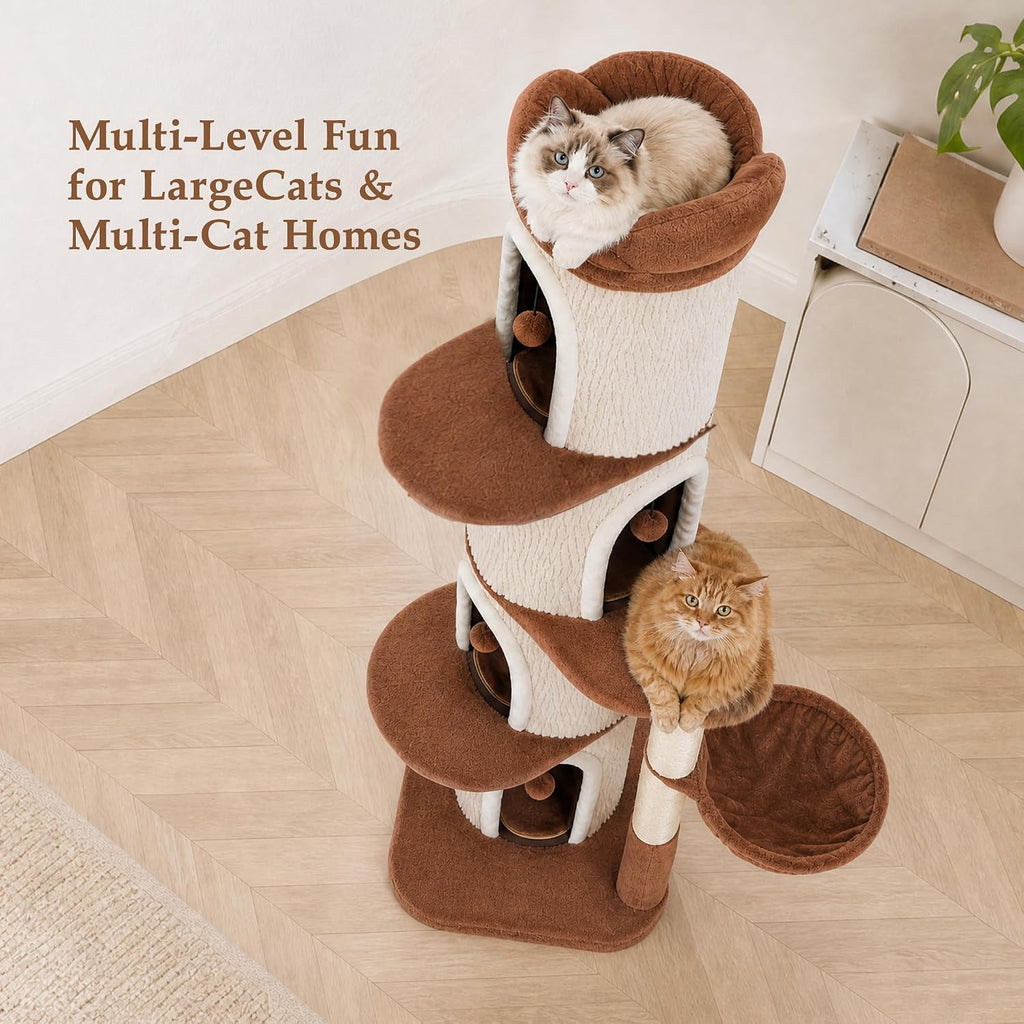 68.5" Modern Cat Tree Tower with 4 Condos & Soft Top Bed, Beige