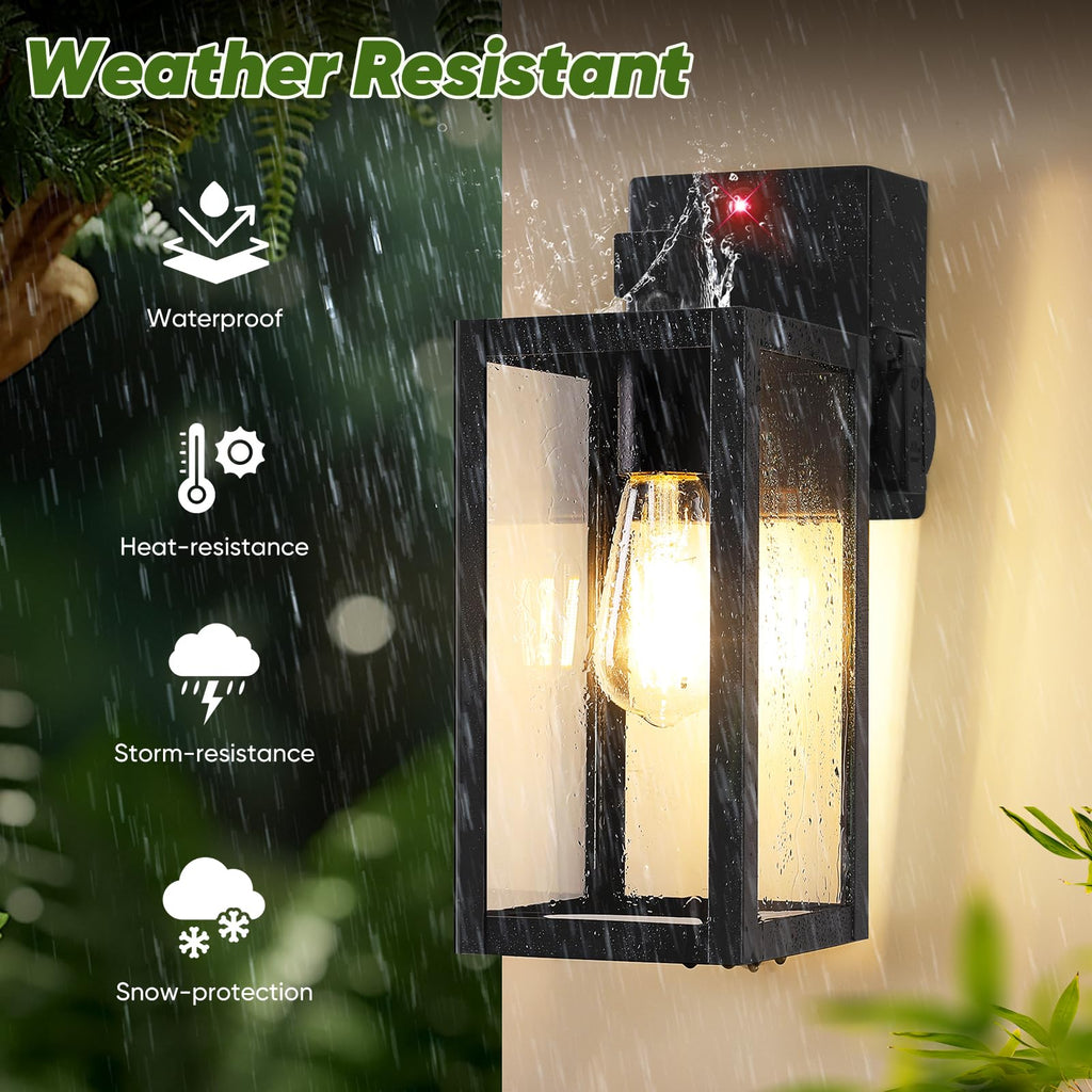 2-Pack Upgraded Motion Sensor Porch Lights with Outlet, Black