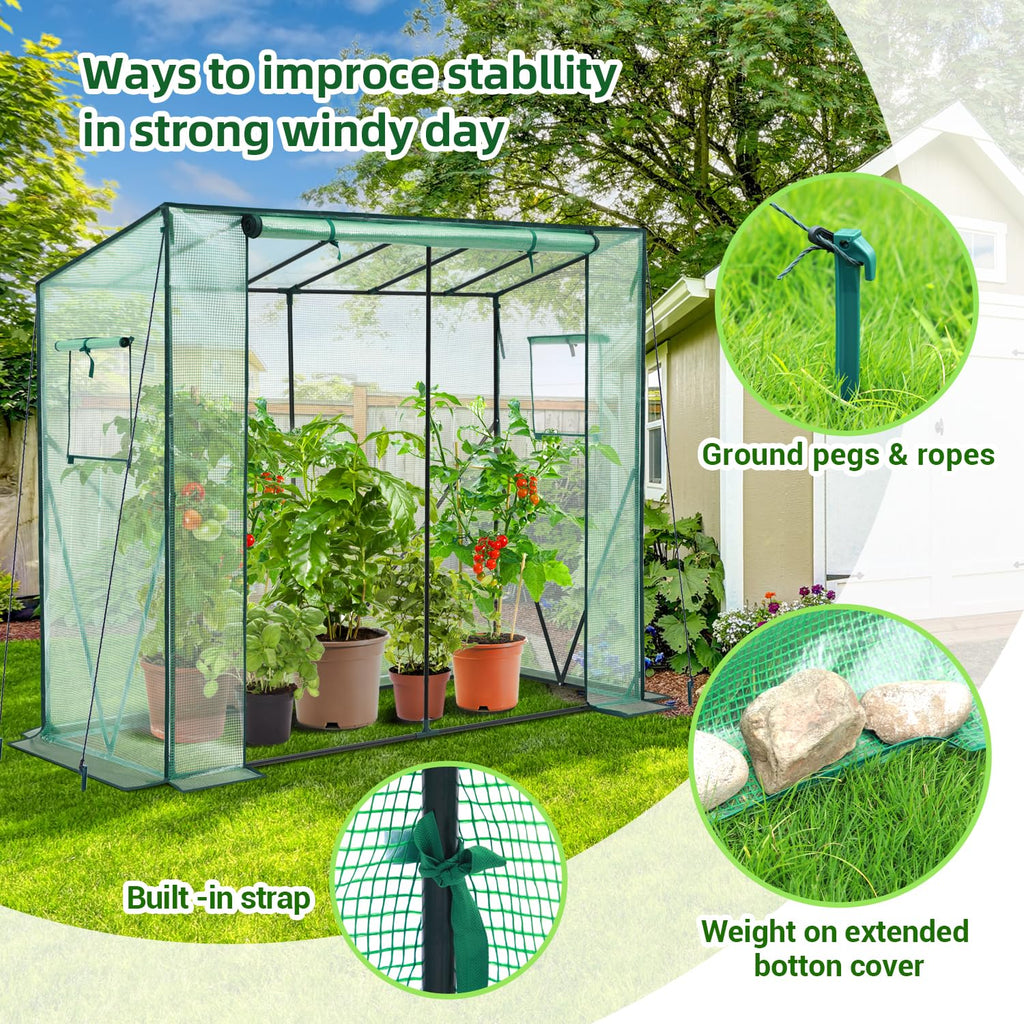 Lean to Greenhouse for Outdoors: Portable Tomato Green House Heavy Duty with Roll-Up Zippered Door, Tall Plastic