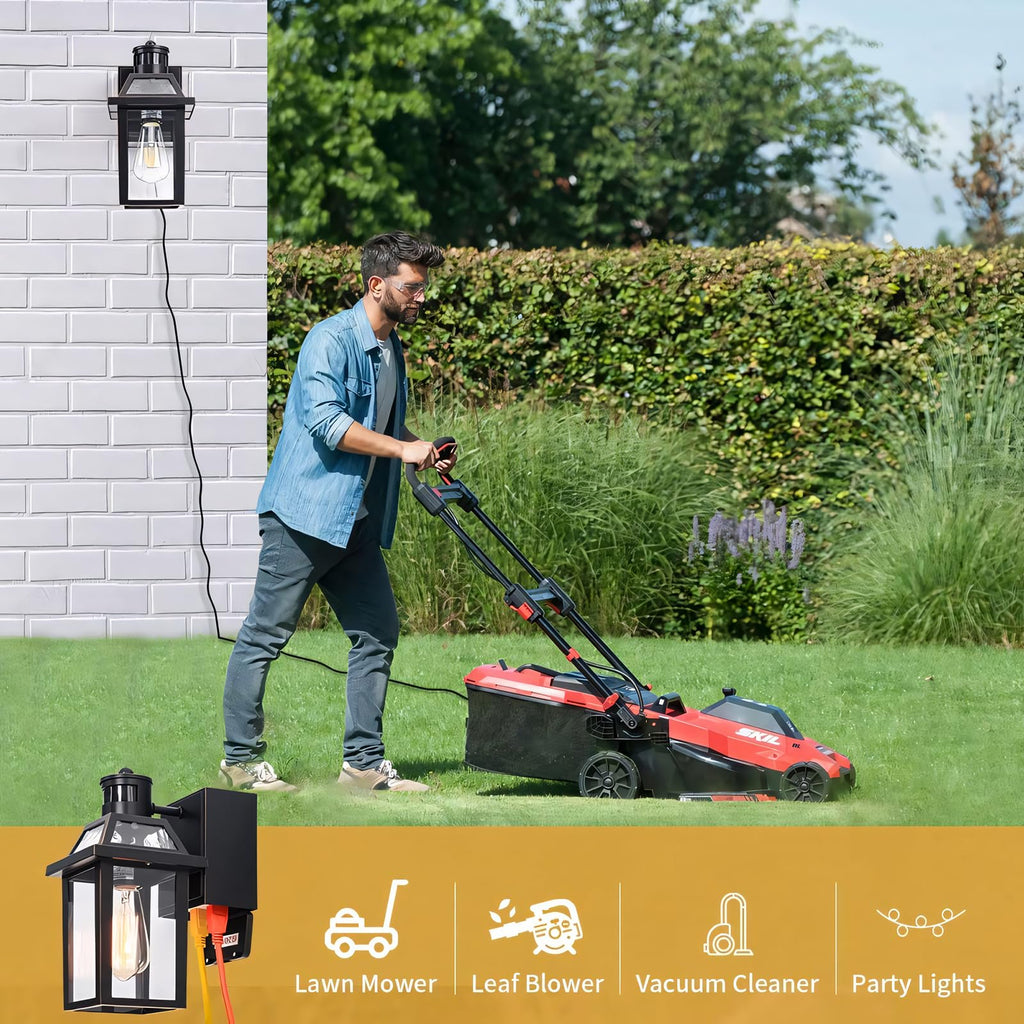 Porch Lights with GFCI Outlet Dusk to Dawn Outdoor Lighting Black 2Pack