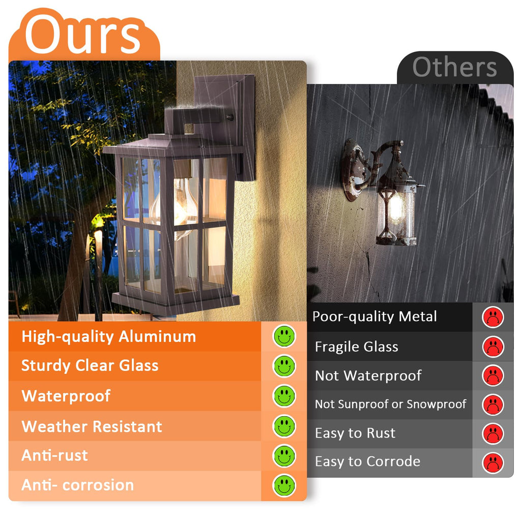 2-Pack Outdoor Wall Light Fixtures, Exterior Porch Lights, Brown